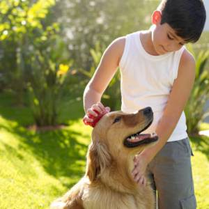 Autistic boy with dog