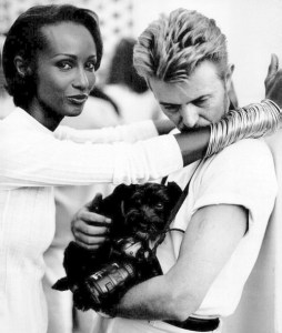 Iman, David Bowie and pet dog